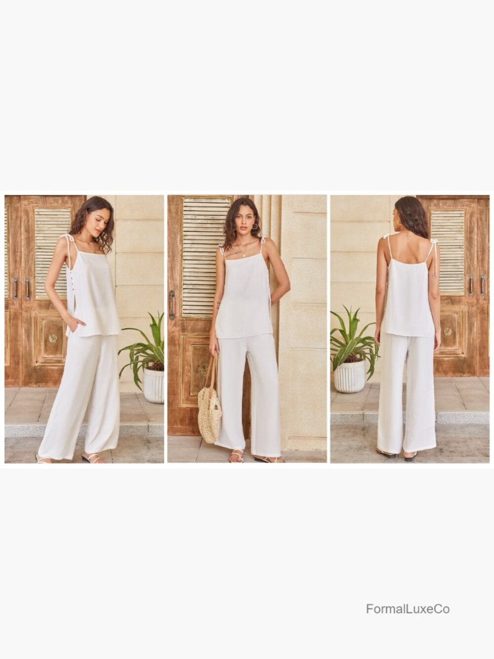 2 Piece Summer Set - Sleeveless Top & Wide Leg Pants - Loose Loungewear Travel - Picture 7 of 7